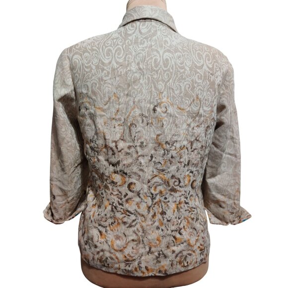 Coldwater Creek 10 Womens Linen Blend Embroidered Boho Chic Artsy Jacket Beige - Picture 4 of 14